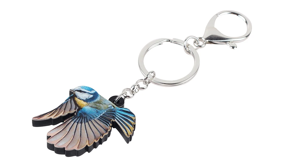 Bonsny Acrylic Sweet Blue Tit Bird Key Chain Keychains Ring Holder Unique Animal Gift Jewelry For Women Girls Bag Car Charms New