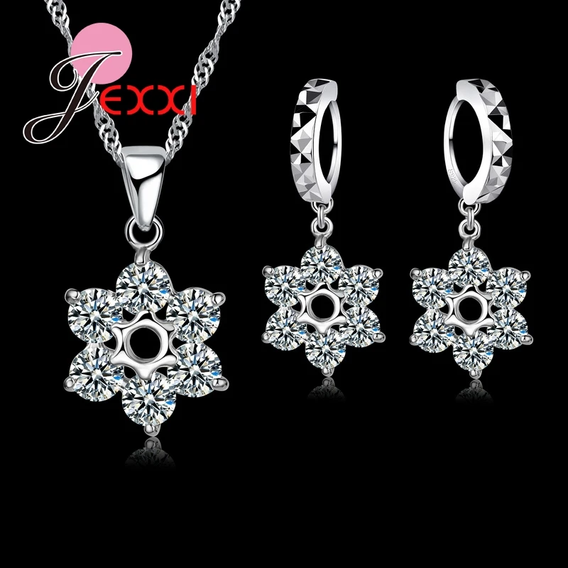 

Best 925 Sterling Silver Flower-shaped Austrian Crystal Pendant Necklace Earring Sets For Women Lady Party Jewelry Wholesale
