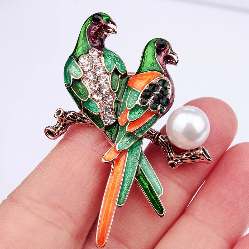 Красочная двойная брошь в виде птиц заколка милые животные Милый Попугай птицы