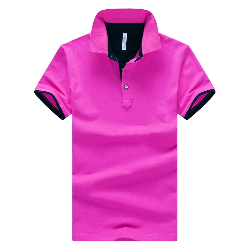 PINK(Black cuff) Рубашка поло мужская повседневная брендовая одежда деловая Мужская дышащая Модная рубашка Новые летние поло хлопок Para Hombre 49 - Цвет: PINK(Black cuff)