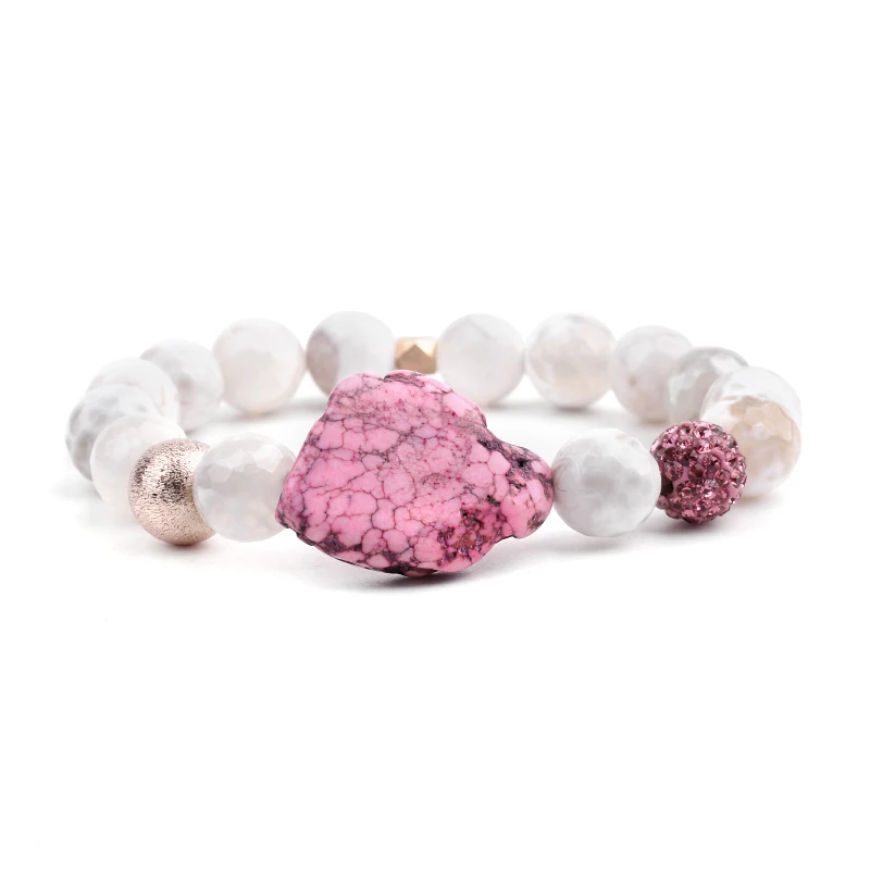 1-Agate Red Nugget Boho натуральный драгоценный камень женские браслеты с подвесками Белый Howlite настоящий Агат вены дракона хрустальный шар стекло струны бусины браслет BC314 - Окраска металла: 1-Agate Red Nugget