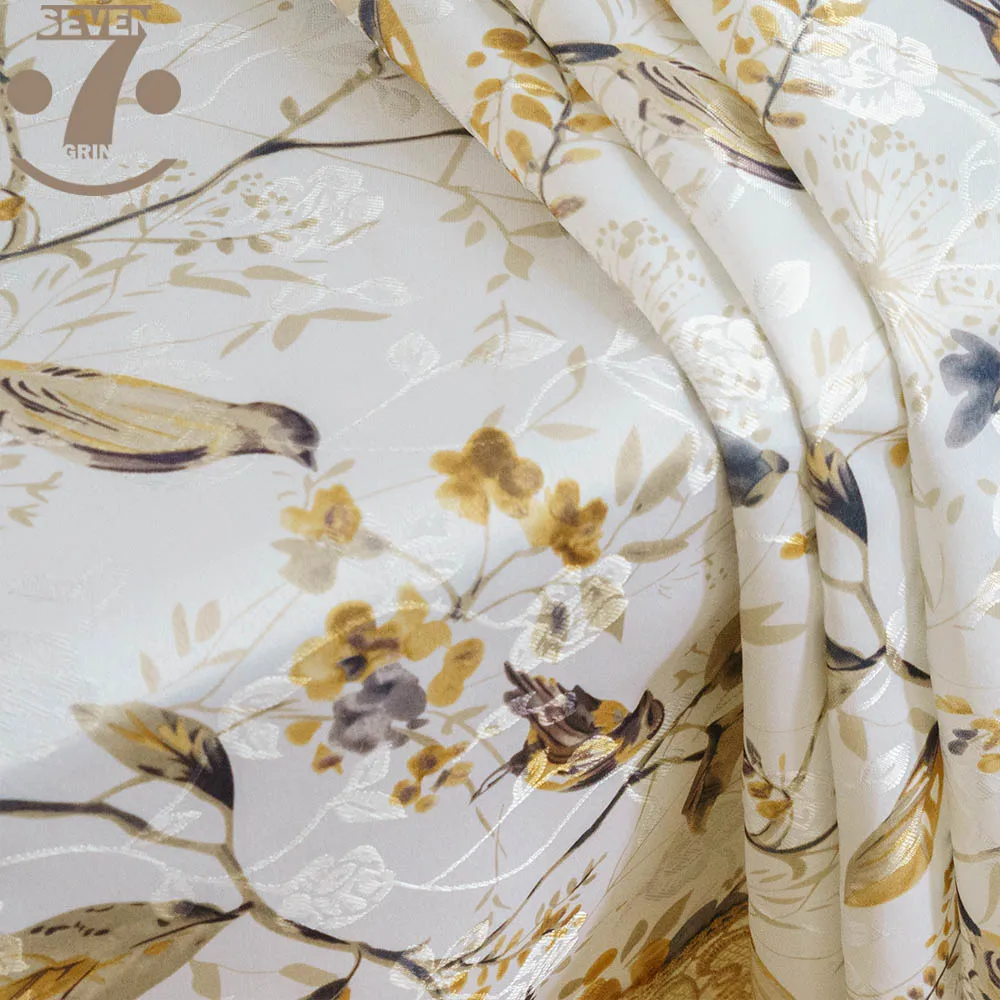 Наволочка в пасторальном стиле из жаккардовой ткани с рисунком птиц 45x45 см