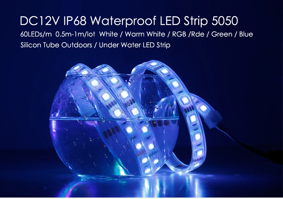 Водонепроницаемая IP68 SMD 5050 Светодиодная лента RGB гибкий светильник DC12V 60 светодиодный s/m Кремниевая трубка на открытом воздухе/под водой Светодиодная лента 5050