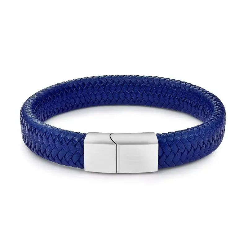 Blue 01 Jiayiqi шикарный Плетеный мужской браслет, белый кожаный браслет, титановая стальная застежка, мужские ювелирные изделия, серебро/золото/розовое золото, пряжка - Окраска металла: Blue 01