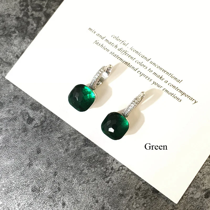 Green 11,11 высокое качество, карамельный стиль, серьги Bijoux, покрытые белым золотом, полный циркон, висячие серьги для женщин, лучший рождественский подарок - Окраска металла: Green