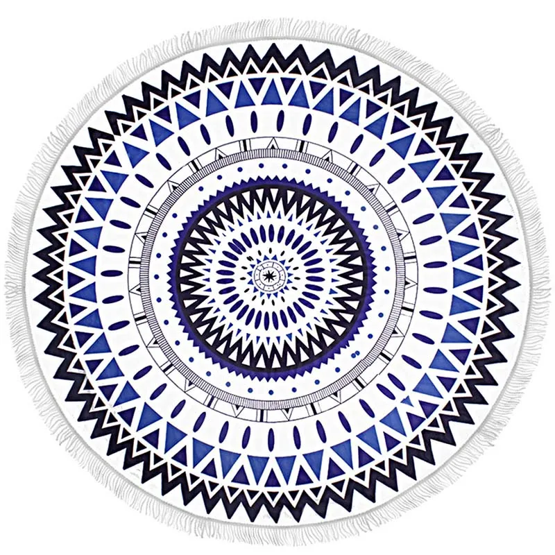 black white blue INS печатные тропические листья цветок Фламинго пляжное полотенце микрофибра круглый кисточкой пляжное полотенце 150 см Пикник одеяло ковровый гобелен - Цвет: black white blue