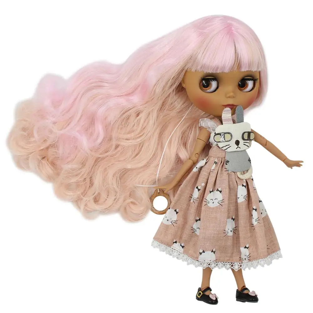 Ледяной DBS Blyth кукла 1/6 bjd совместное тело темная кожа матовое лицо розовые и