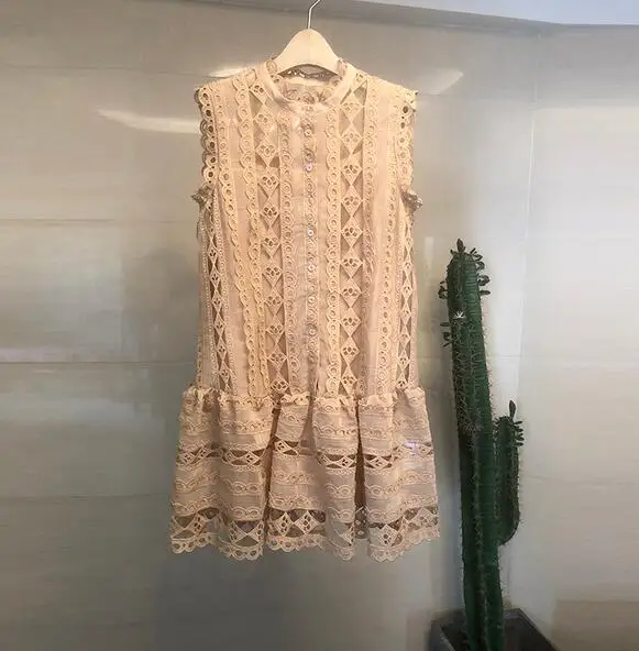 Хаки Летние Элегантные Короткие вечерние платья для женщин Vestidos, повседневные женские платья, летнее кружевное платье без рукавов с вырезами - Цвет: Хаки