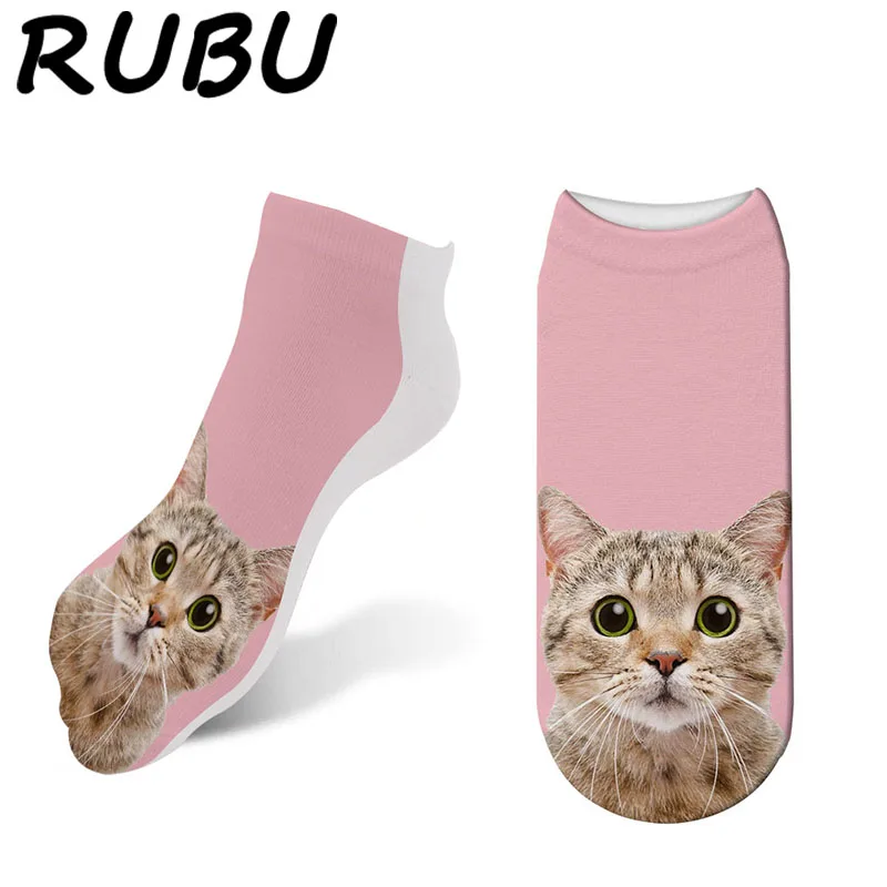 Rubu новые весенне-летние носки для женщин Kawaii Cat 3D печать лодыжки носки унисекс Мужские Meias женские смешное искусство короткие носки 7S-ZWS20