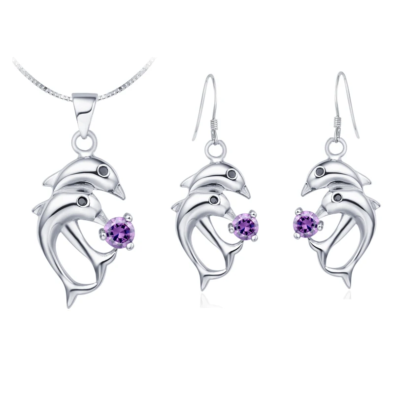 PM покрытие Дельфин ожерелье и серьги наборы стильный классический фиолетовый