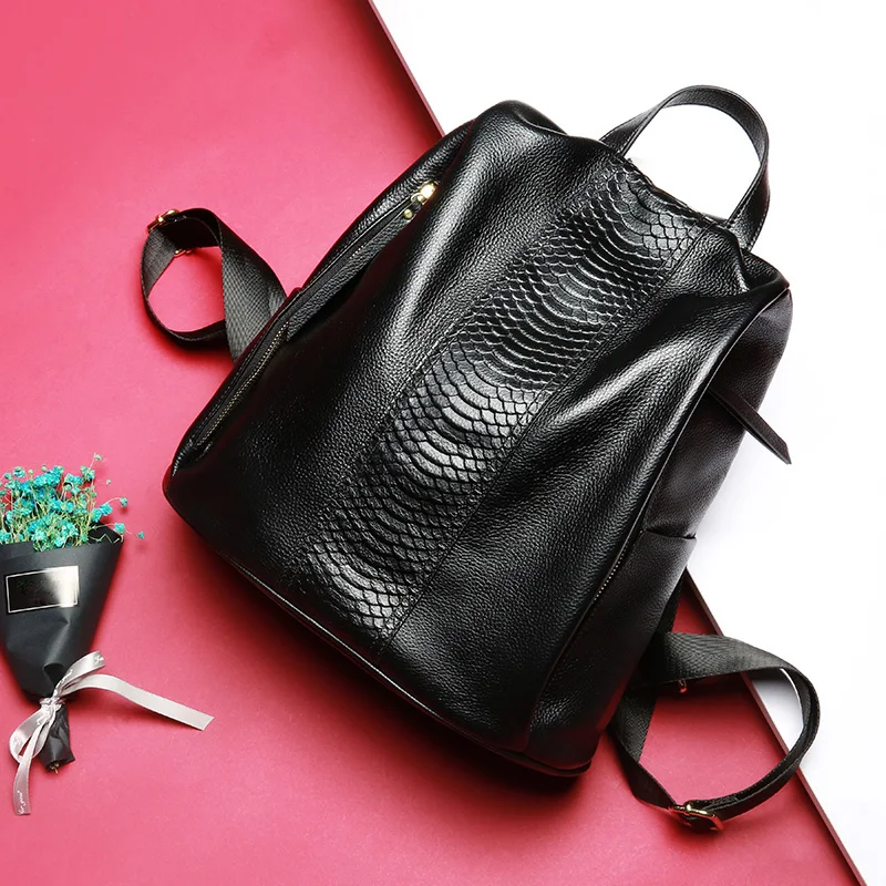 

ZENCY 100% Nature Genuine Leather Fashion Top Quality Alligator Pattern Women's Female Ladies Backpacks Real Cowhide School Bags