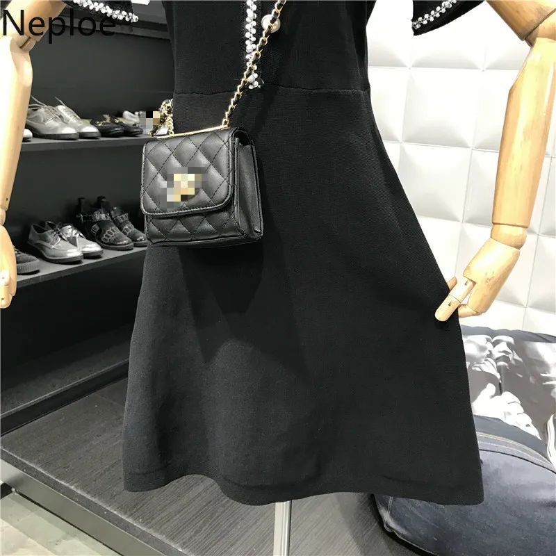 Neploe повседневное черное платье женское свежее Trurn вниз воротник короткий рукав
