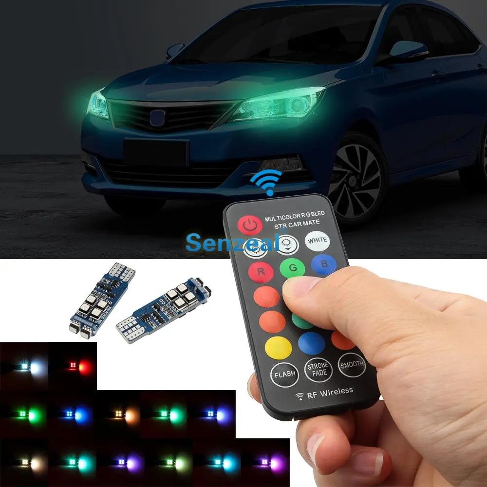 SENZEAL 2 шт. RGB LED T10 W5W Автомобильная купольная лампа для чтения Стробоскопическая