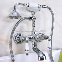 polished chrome dual handles bathtub faucet wall mounted swive spout with handshower tub mixer tap bna207