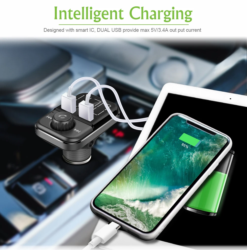 Fm-передатчик, Bluetooth, автомобильный трансмиссор, Handsfree, TF модулятор, трансмиттер, радио, MP3, двойной USB, автомобильное зарядное устройство