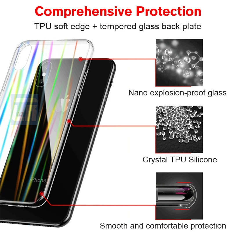 Luxury Rainbow Color Tempered Glass Case for iPhone XR XS MAX Protective Back 8 7 6 6S Plus Silicone Hard Cover |