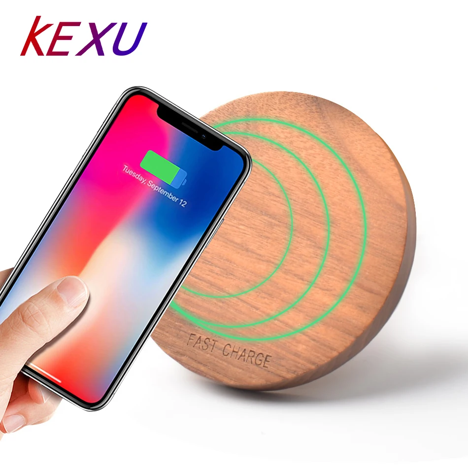KEXU 10W 7.5W Qi Wireless Charger Wood fast mini Charging Pad for iPhone X 8 Samsung Galaxy Note8 S8 S7Edge | Мобильные телефоны и