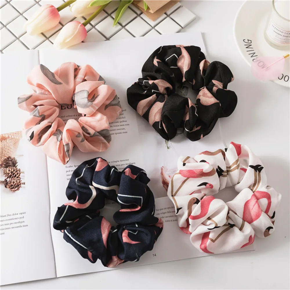 

Women Elastic Hair Rope Ring Tie Scrunchie Ponytail Holder Flamingos Hair Band Hair Styling Accessories New Arrival