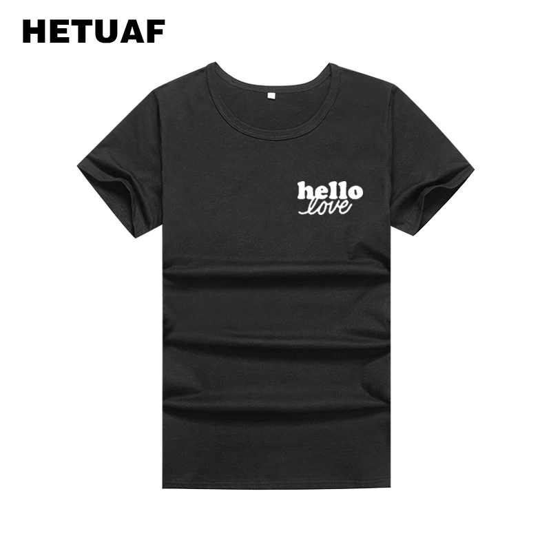Женская футболка для пар HETUAF уличная в стиле Харадзюку с надписью Hello Love большие