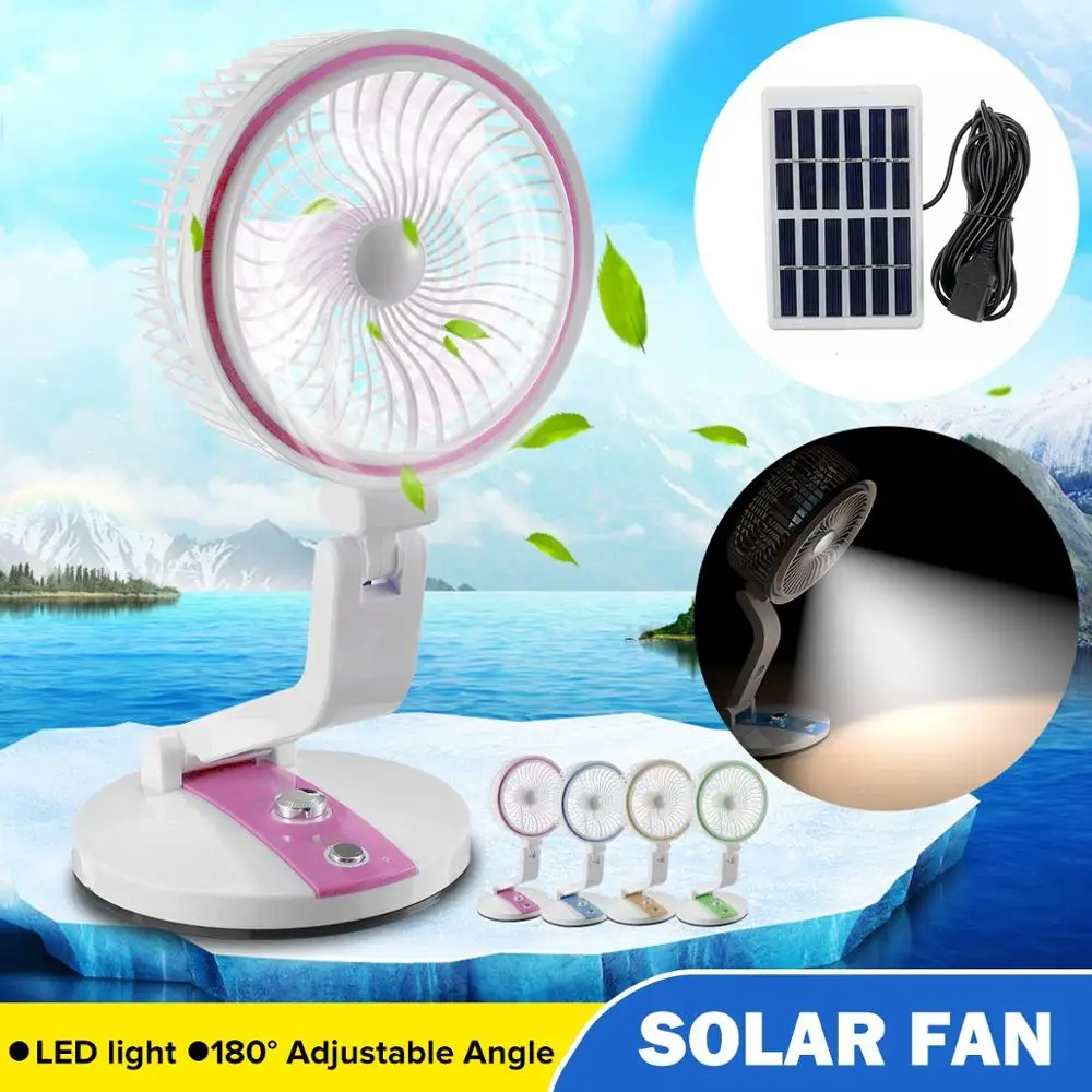 

Outdoor Solar Fan Foldable with LED light 2 Speed Adjustable Cooler Mini Fan Handy Small Desk Desktop USB Cooling Fan for child