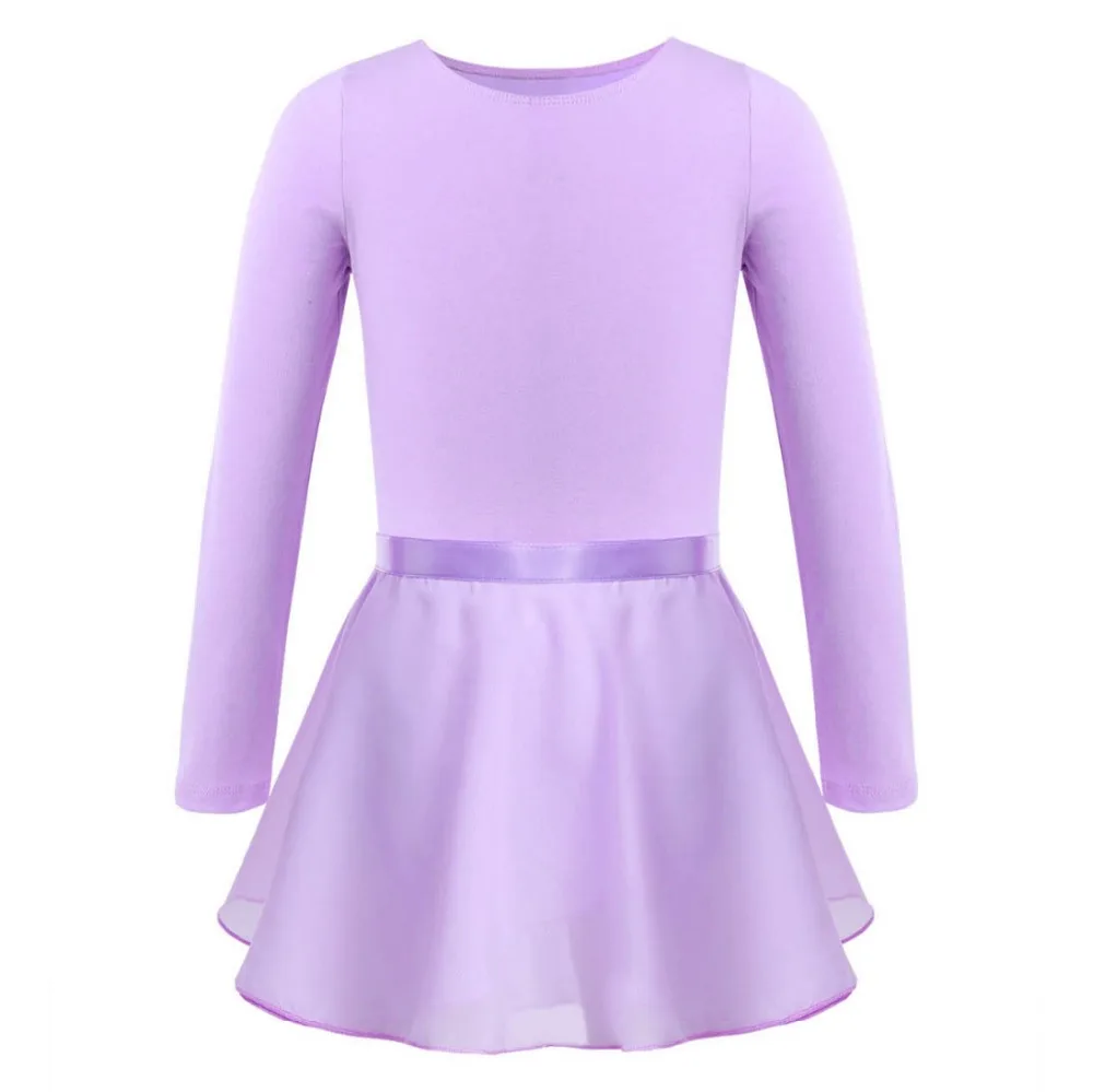 Girls Ballet Leotard Dancewear Cotton Long Sleeves Ballet Dance Class Gymnastics with Chiffon Tied Skirt Set Ballerina Clothing
