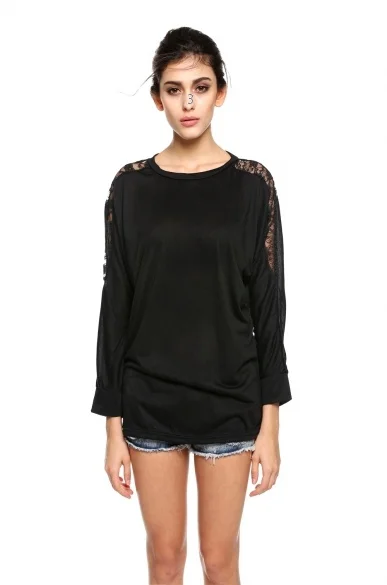 Женские топы с рукавами летучая мышь открытая кружевная свободная футболка