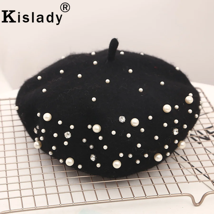 Kislady модные шерстяные с перламутром шапки-береты Новый осень зима Англия Винтаж