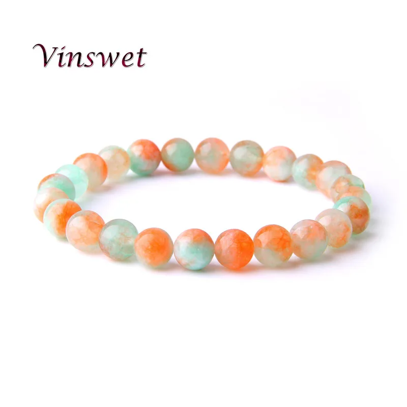 Vinswet Новая мода многоцветный Jades Камень Бусы Браслеты для женщин мужчин