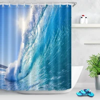 lb 180180 shower curtains blue sky sun powerful crashing surfing wave polyester bathroom curtain fabric for bathtub home decor