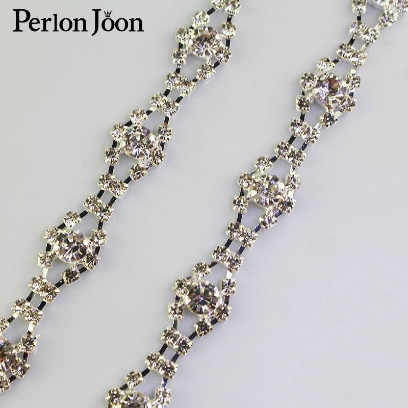 1 ярд сгибание ленты стразы отделка цветок кристалл серебро металлическая