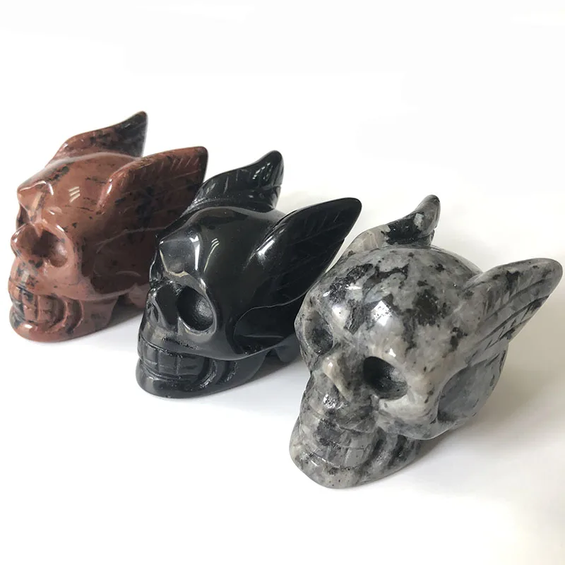 Недорогие черепа из натурального Лабрадорита с крыльями и ушками ручной работы