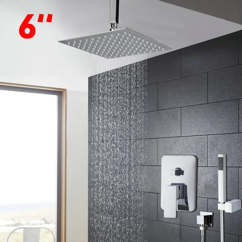 6 Inch shower KEMAIDI ванная комната СВЕТОДИОДНЫЙ Потолочный Настенный дождевой 8 10 12 16 дюймов набор душевой головки с регулирующим клапаном ручной Опрыскиватель хром полированный - Цвет: 6 Inch shower