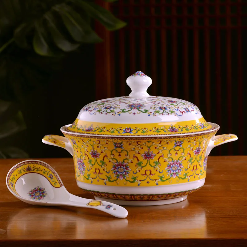 Керамическая посуда Jingdezhen с роскошным рисунком суповая кастрюля крышкой и