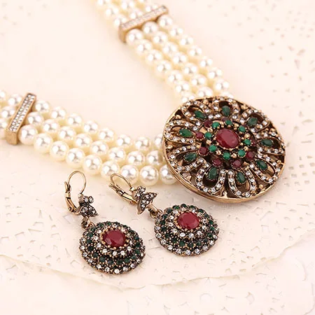 Vintage Round Big Nigeria Necklaces Female Bib Jewellery Sets for Women Wedding Pearl Necklace And Earring Set Parure Jewelry | Украшения и