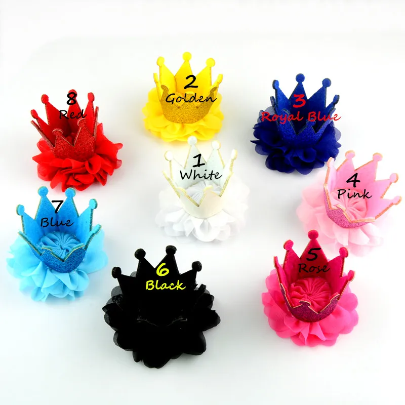 Блестящая фетровая корона для принцессы 100 шт./лот с шифоновым цветком плоской
