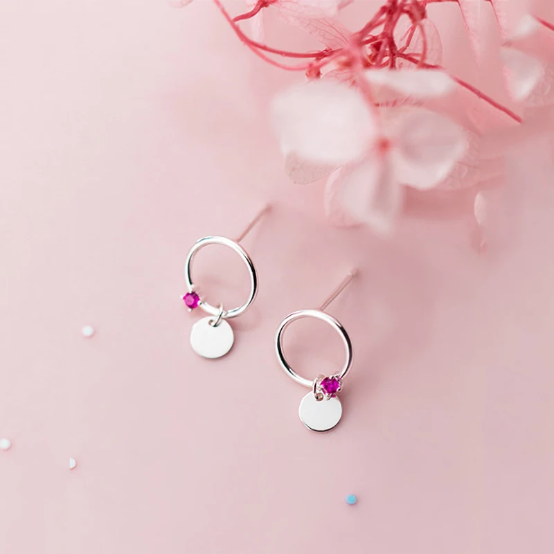 Серьги-гвоздики женские из серебра 925 пробы с красным цирконием 2019 | Украшения и