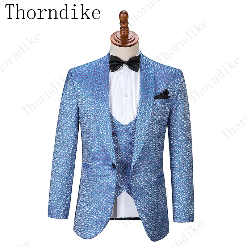 Thorndike костюм для мужчин последний Блейзер брюки VestDesigns светло-голубые Свадебные смокинги для мужчин Slim Fit Мужские костюмы с принтом брендовая одежда