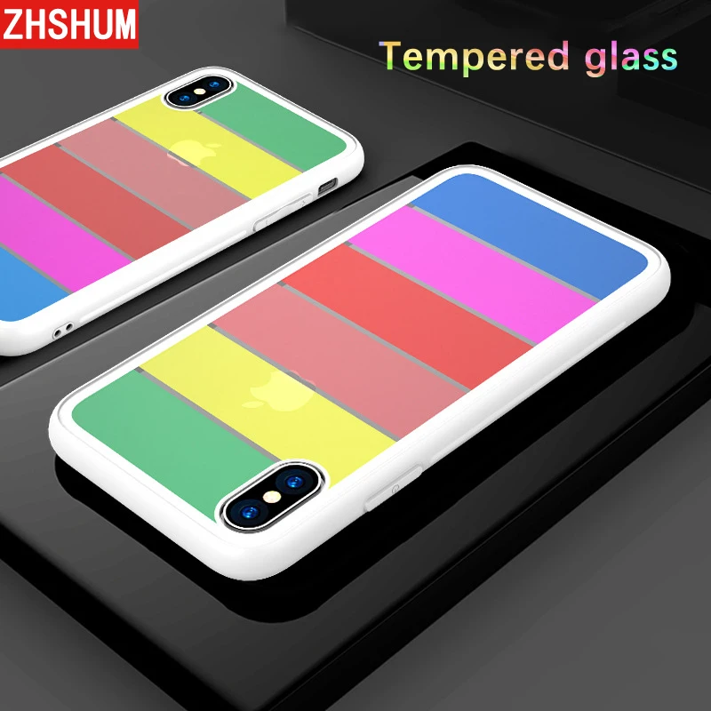 Роскошный цветной чехол из закаленного стекла для Iphone X 8 7 Plus силиконовый в