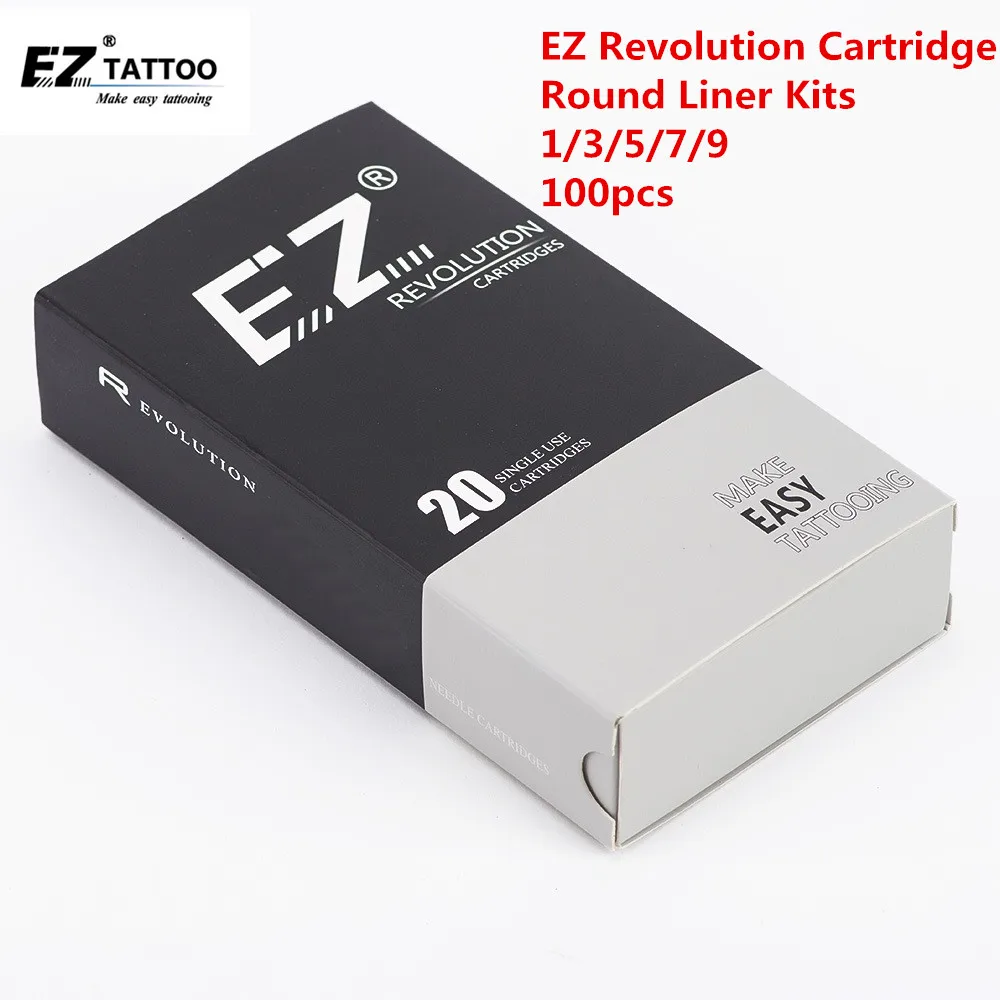 100 шт. EZ Revolution набор игл для тату-картриджей круглая подкладка 1 3 5 7 9 RL Смешанная
