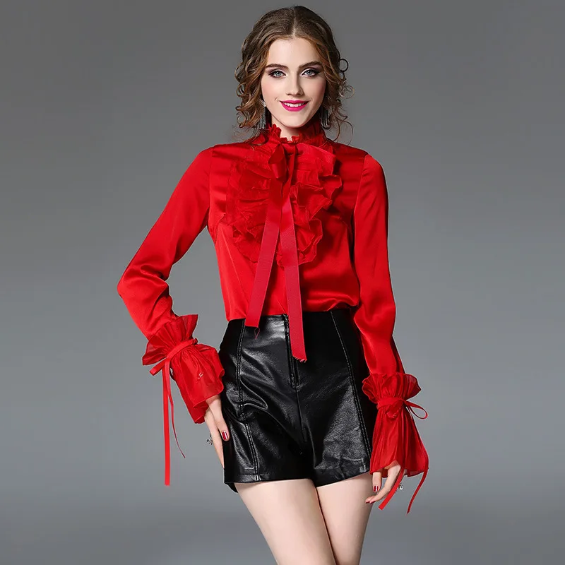 red chiffon blouse 5xl shirts casual bohemian women's blouses and tops ladies summer haute 2019 fashion top lotus trim slim