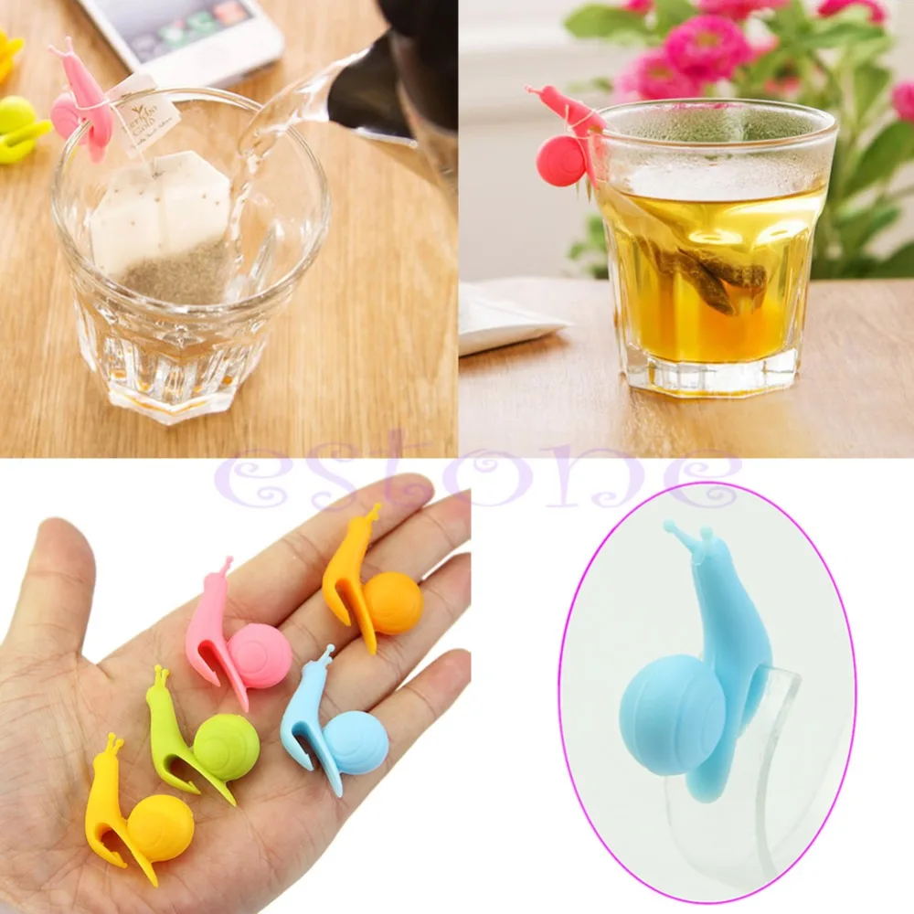 

5pcs Cute Snail Shape Silicone Tea Bag Holder Cup Mug Candy Colors Gift Set