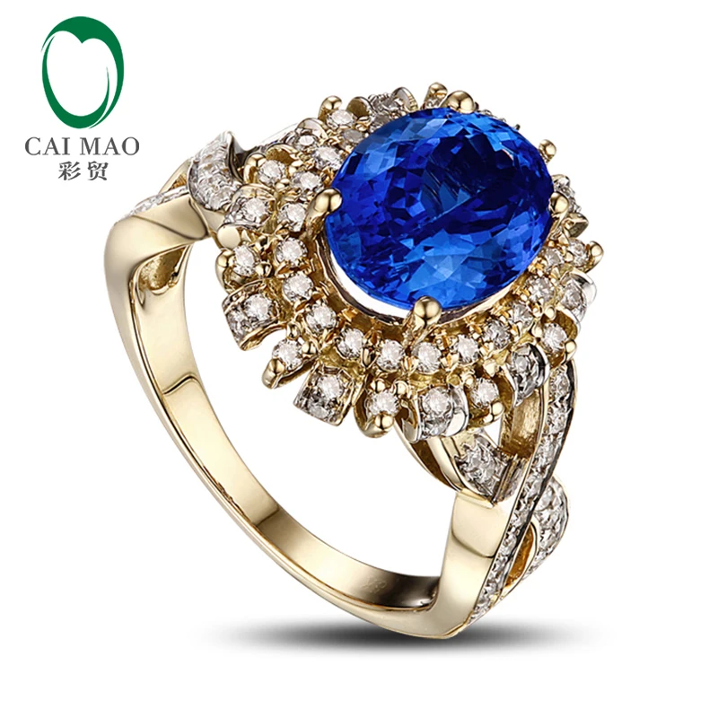 1.98ct 7x9 мм Синий танзанит 0.59ct H SI бриллиантовое обручальное кольцо 14k желтое золото