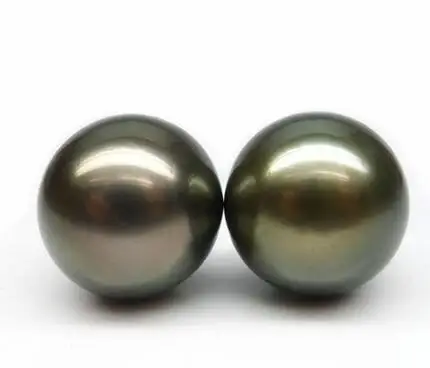 

free shipping Noble jewelry 2PCS Big 9~16mm Genuine Natural Green Tahitian Cultured Loose Pearl Undrilled Half hole