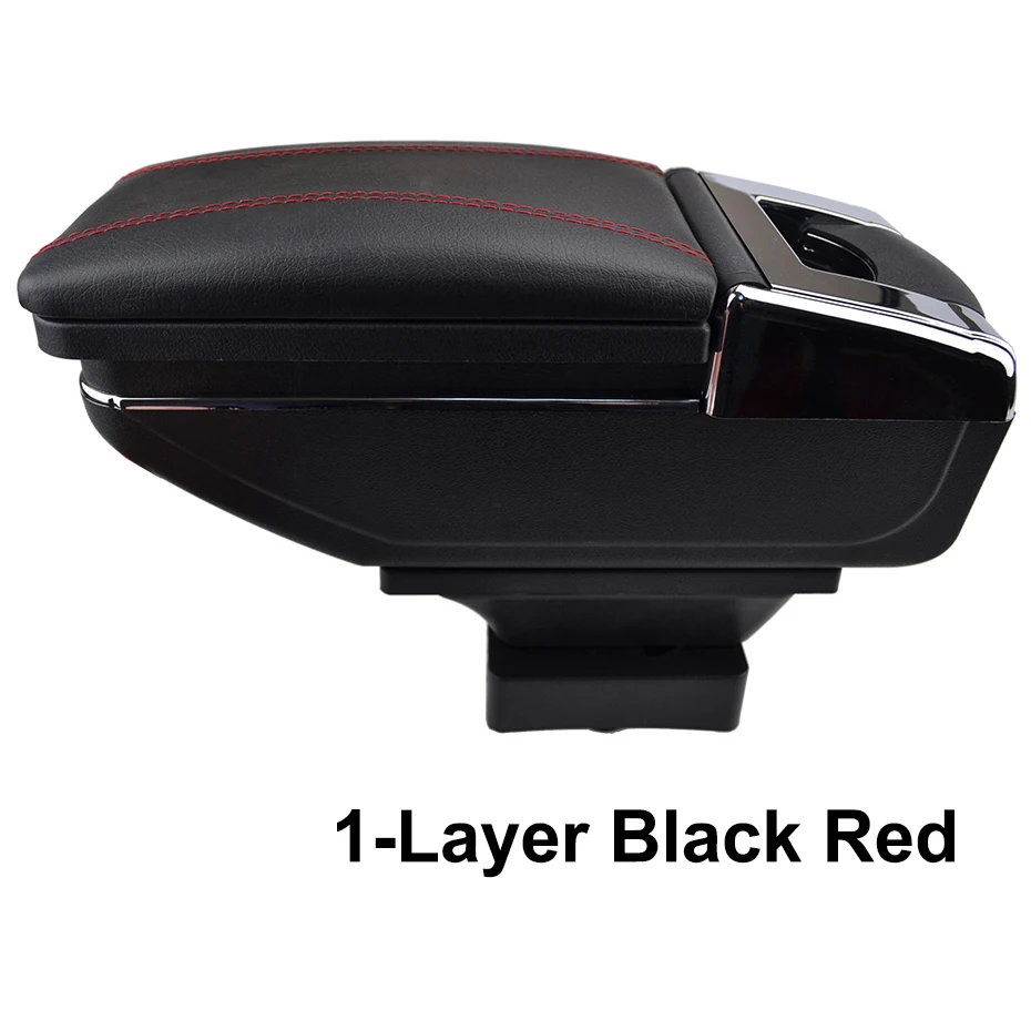 1-Layer Black Red Xukey подлокотник для Citroen C4 хэтчбек 2004-2010 консоль центр черный ящик для хранения автомобиля тюнинг коробка пепельница 2006 2007 2008 - Название цвета: 1-Layer Black Red
