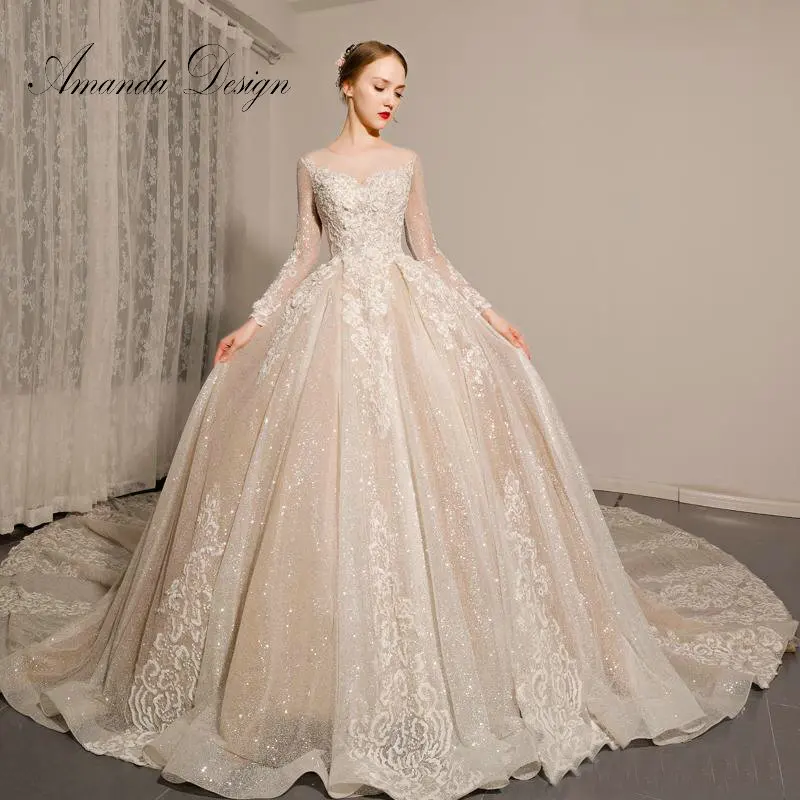 picture color Аманда дизайн vestidos largos de fiesta elegante с длинным рукавом Кружева аппликация популярное свадебное платье - Цвет: picture color