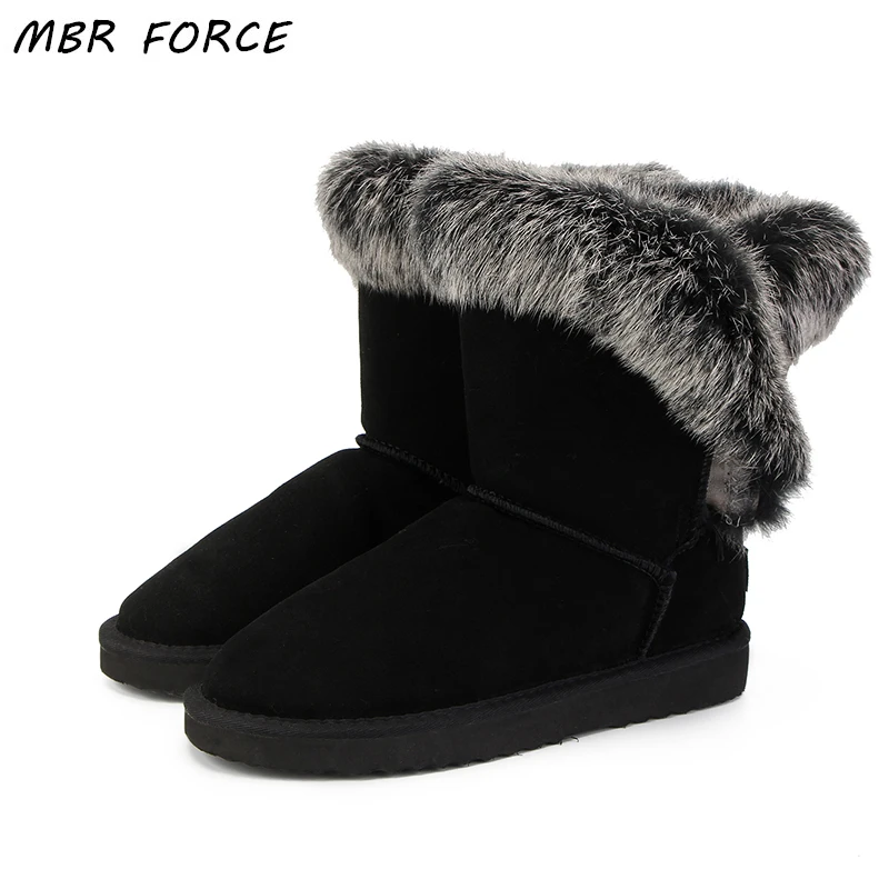 MBR FORCE/модные женские зимние сапоги с натуральным лисьим мехом; теплые высокие сапоги из натуральной коровьей кожи; высокие зимние сапоги для женщин