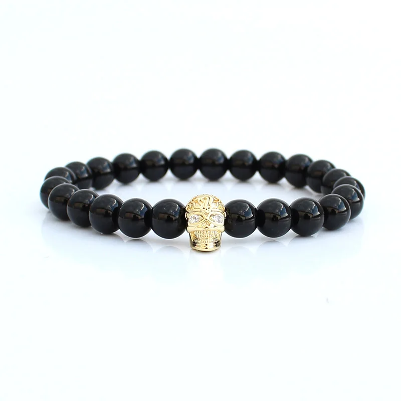 Charm Skull Bracelet Men Natural Stone Beads Jewelry Friends Bracelets For Women Handmade Boyfriend Gift Summer Accessories - Окраска металла: mens jewellery
