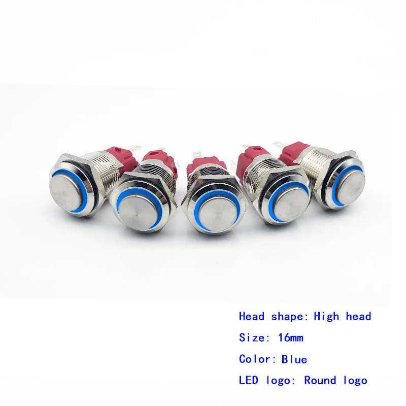 5pcs-Round-Blue 5 шт./лот 16 мм металлический кнопочный переключатель кольцо с высокой головкой/логотип питания 3-220 В самовостальная вающаяся моментальная Перезагрузка/Блокировка Водонепроницаемый Авто Eng - Цвет: 5pcs-Round-Blue