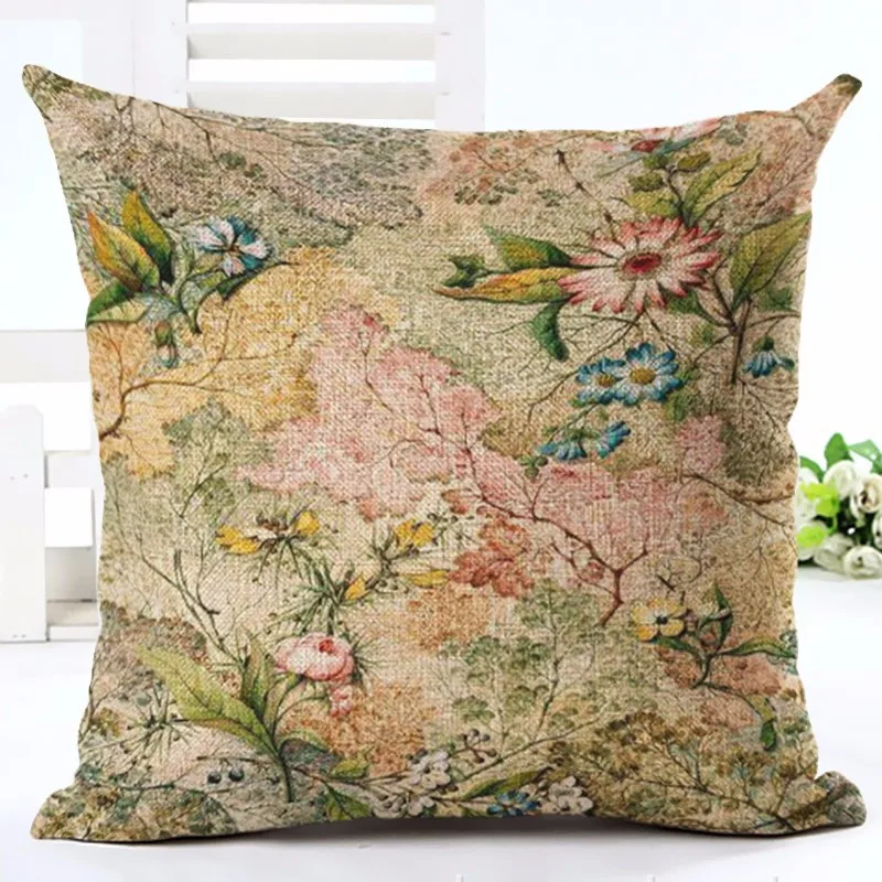 Винтажный Стиль Хлопок Белье Чехлы Творческий Отпечатано Цветок Площадь Диван