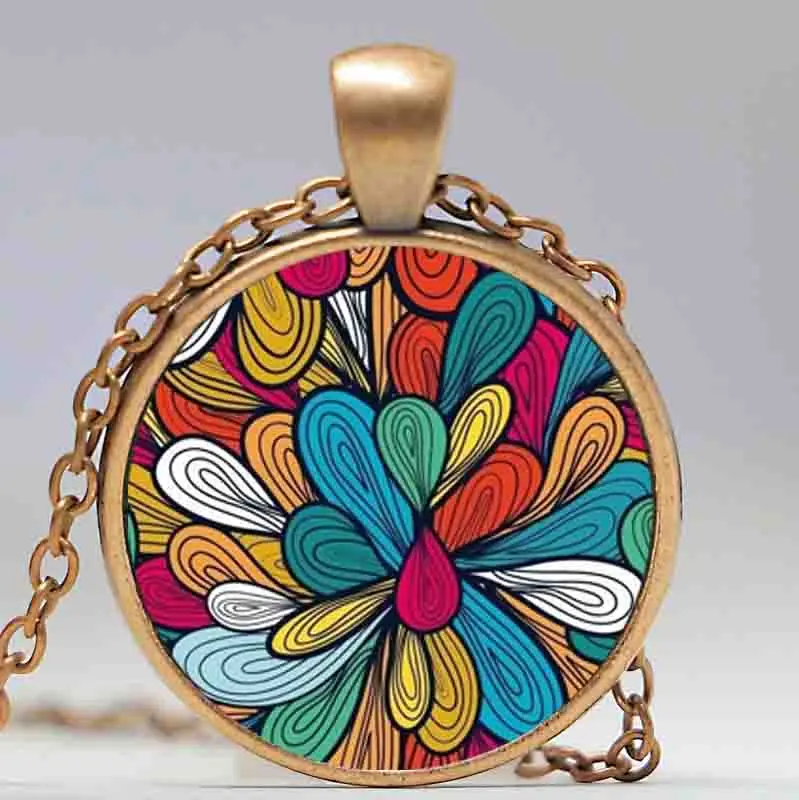 Ожерелье зеленого фиолетового синего цвета цветок жизни ожерелье с подвеской Ом